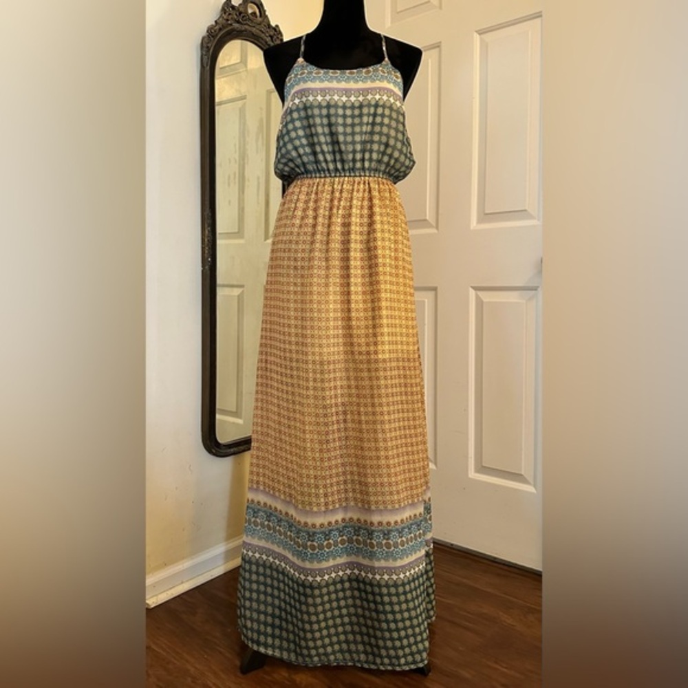 Umgee Green and Mustard Patterned Maxi Dress